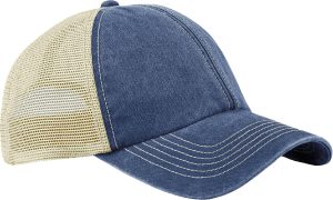 Vintage trucker hat, cotton polyester mesh, blue.